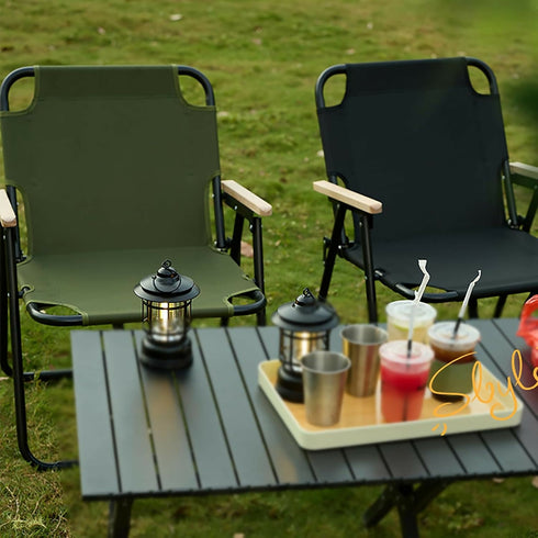 Folding Camping Chair with Handle, Wooden Armrests